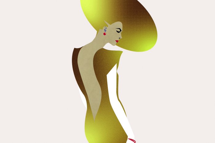 Papier peint  Femme dorée avec chapeau