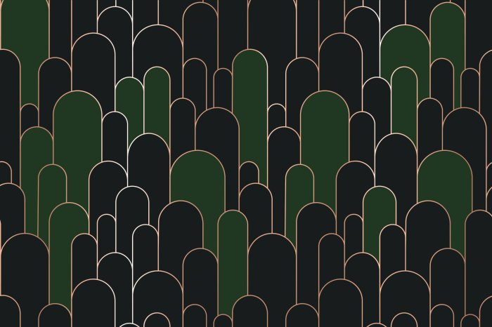 Papier peint  Arches gris-vert avec décoration dorée