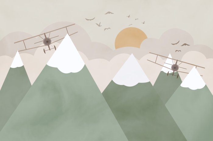 Papier peint  Avions volant parmi les montagnes et les nuages