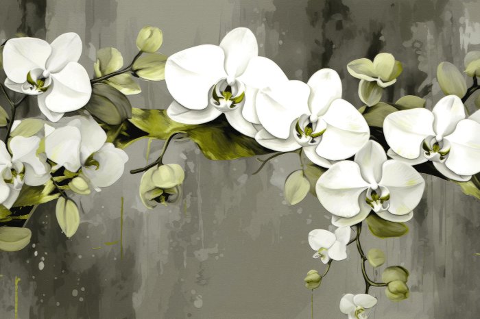 Papier peint  Fleurs d'orchidée blanches peintes