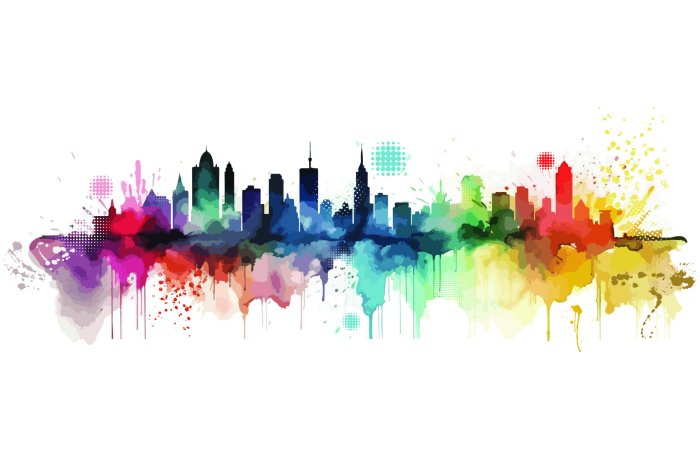 Papier peint  Aquarelle peinte d'une ville avec des bâtiments