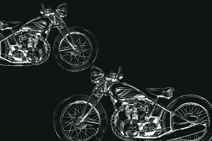 Papier peint  Croquis de motos sur fond noir