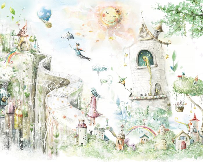 Papier peint  Princesse dans la tour du château paysage féerique