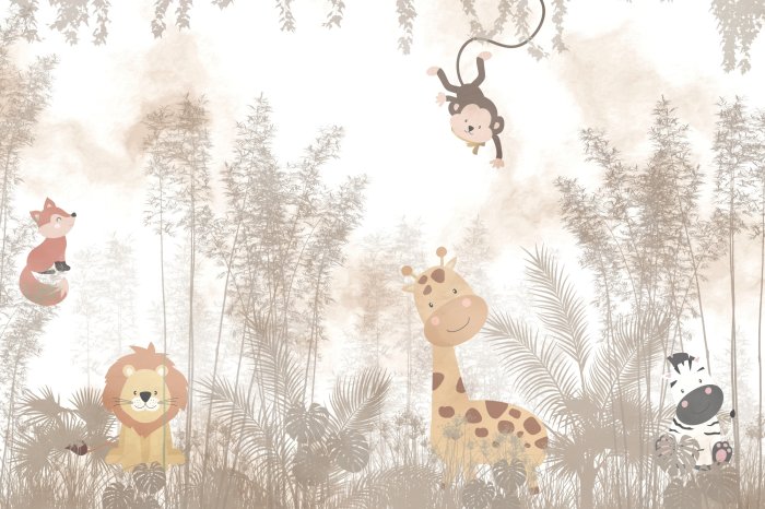 Papier peint  Paysage tropical avec des animaux et des plantes