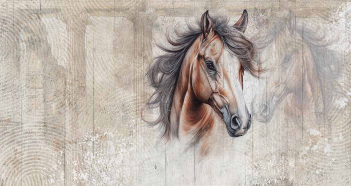 Papier peint  Tête de cheval sur le fond d’un mur