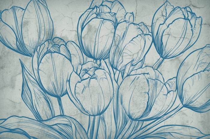 Papier peint  Tulipes dessinées sur béton
