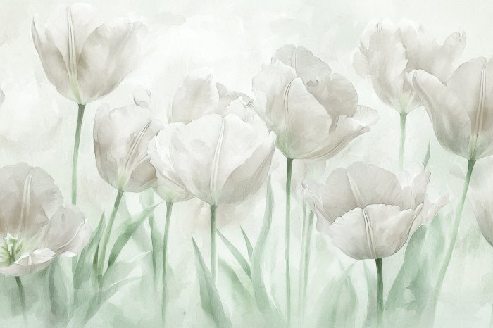 Papier peint  Abstraction d’une prairie avec des tulipes