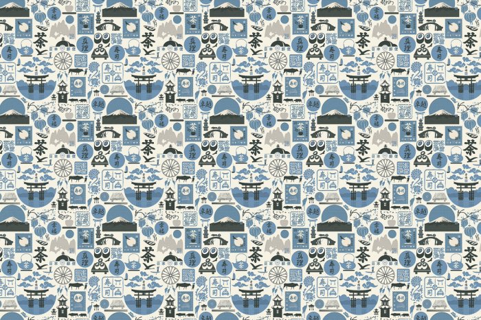 Papier peint  Illustrations asiatiques de la nature et inscriptions