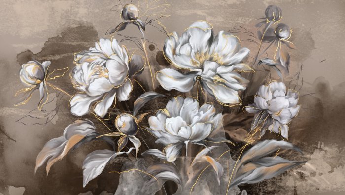 Papier peint  Fleurs blanches sur fond aquarelle au style vintage