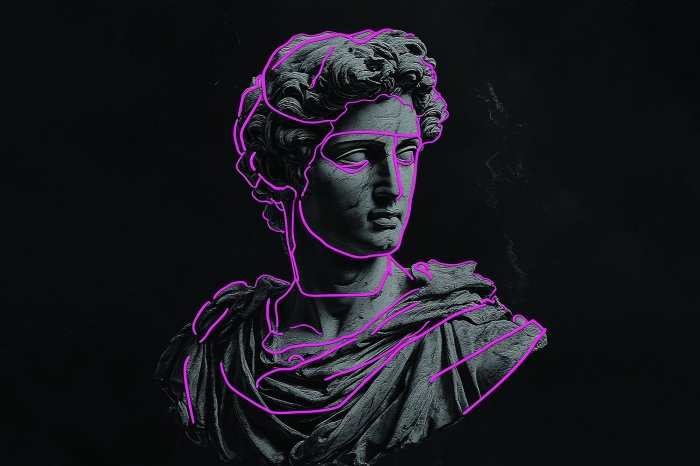 Papier peint  Sculpture d'un dieu grec avec des lignes au néon