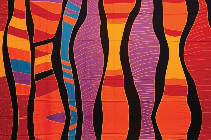 Papier peint  Motif abstrait de formes rouges et jaunes