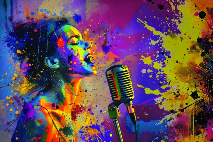 Papier peint  Abstraction aquarelle d'une femme qui chante