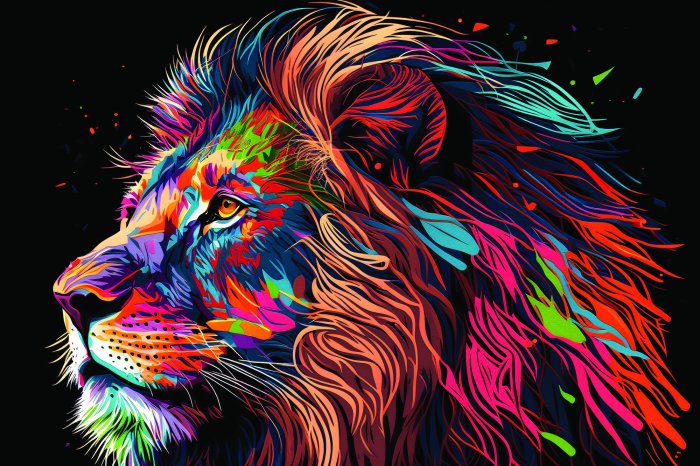 Papier peint  Portrait abstrait coloré d'un lion