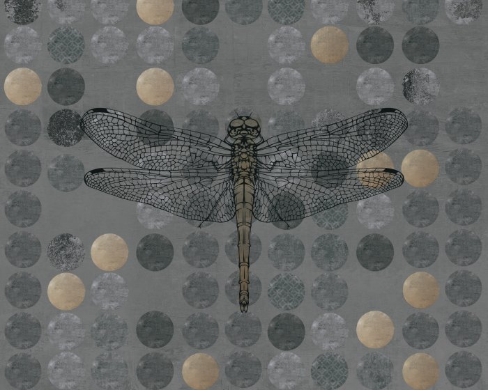 Papier peint  Libellule sur fond géométrique