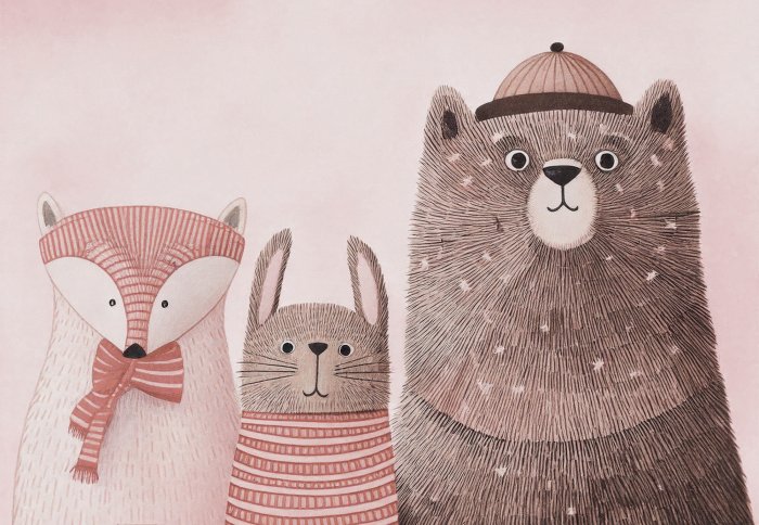 Papier peint  Animaux de la forêt en style aquarelle