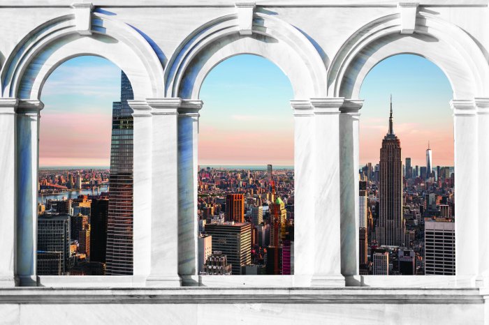 Papier peint  Colonnes avec une vue panoramique de New York
