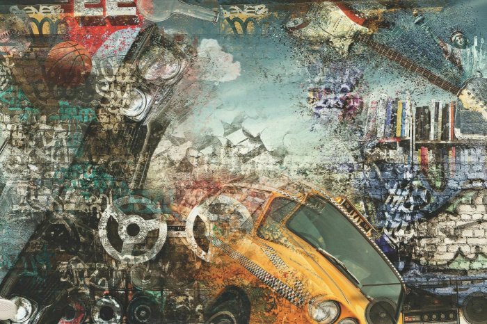 Papier peint  Fresque de New York avec un taxi jaune