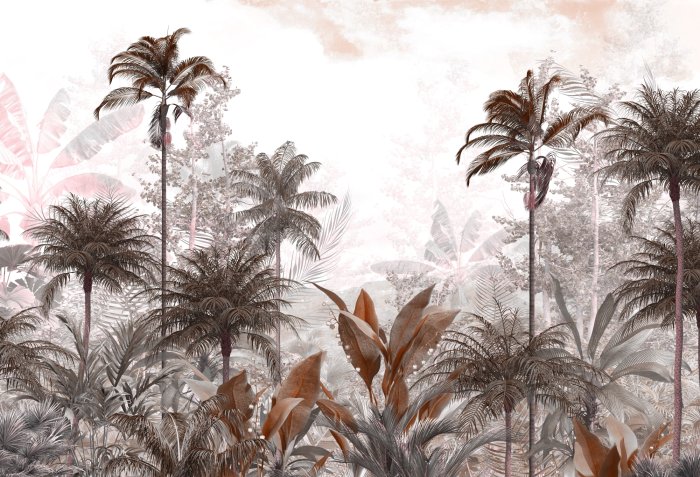 Papier peint  Forêt tropicale brune avec des palmiers
