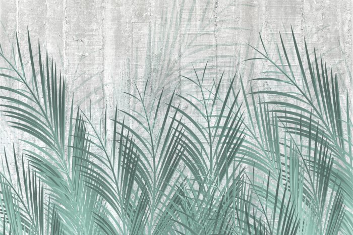 Papier peint  Feuilles de palmier vertes sur béton