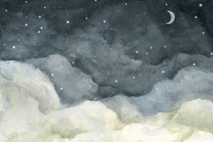 Papier peint  Ciel nocturne avec des nuages et des étoiles