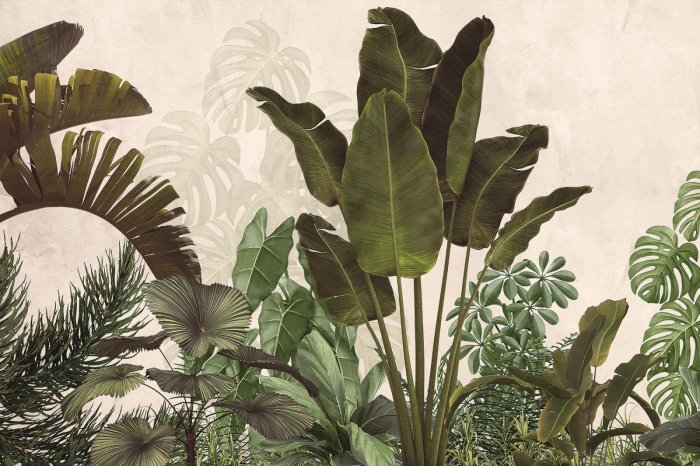 Papier peint  Paysage tropical avec des plantes vertes