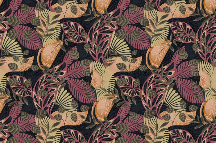 Papier peint  Plantes et feuilles tropicales sur fond sombre