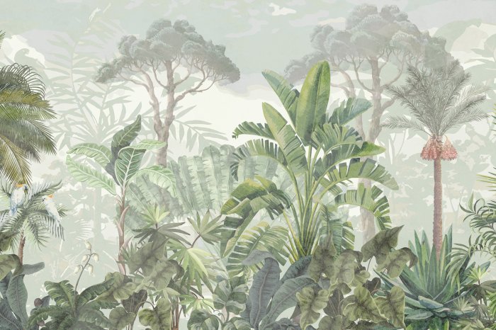Papier peint  Paysage tropical avec plantes en style aquarelle