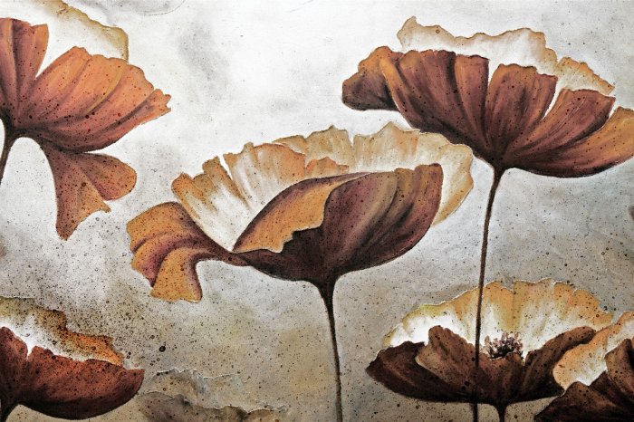 Papier peint  Fleurs des champs sur fond de béton brut