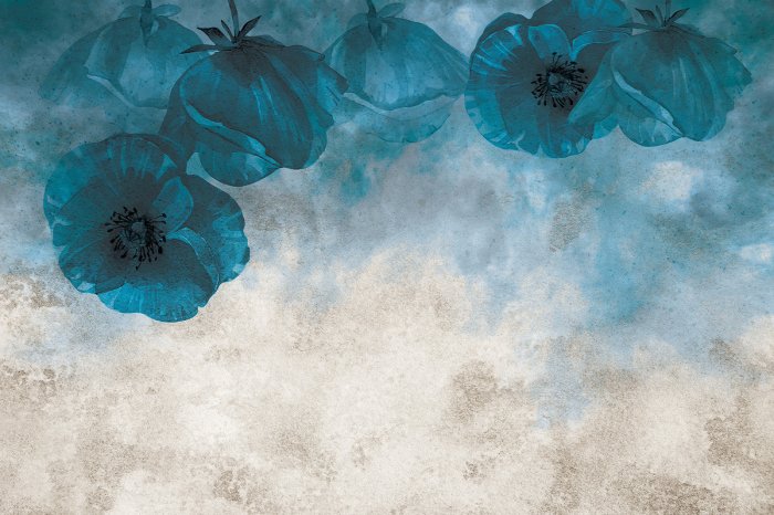 Papier peint  Coquelicots bleus abstraits sur fond en béton