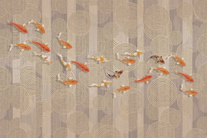 Papier peint  Koi sur fond de formes géométriques composition moderne