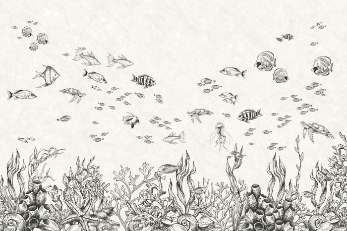 Papier peint  Poissons dans un monde sous-marin illustration minimaliste