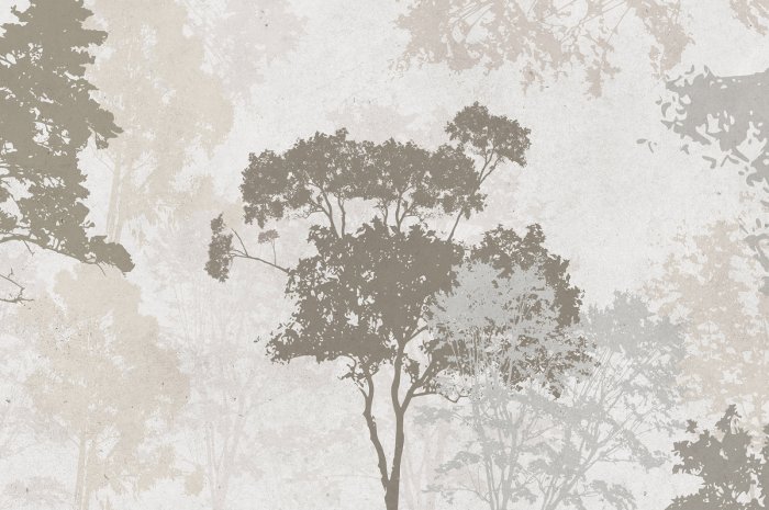 Papier peint  Paysage d'arbres aux tons beige marron et gris