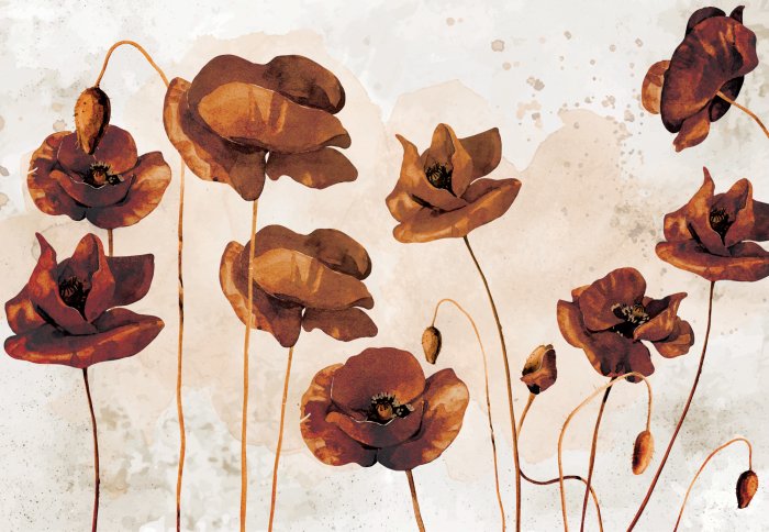 Papier peint  Fleurs de coquelicot artistiques en style aquarelle