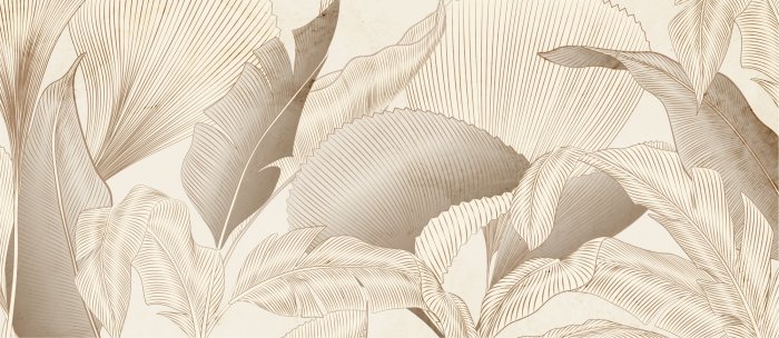 Papier peint  Feuilles tropicales dorées en style glamour