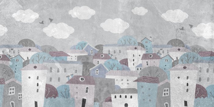 Papier peint  Ville colorée en style aquarelle pour enfants