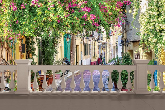 Papier peint  Paysage de la Toscane avec une végétation colorée et de vieux murs