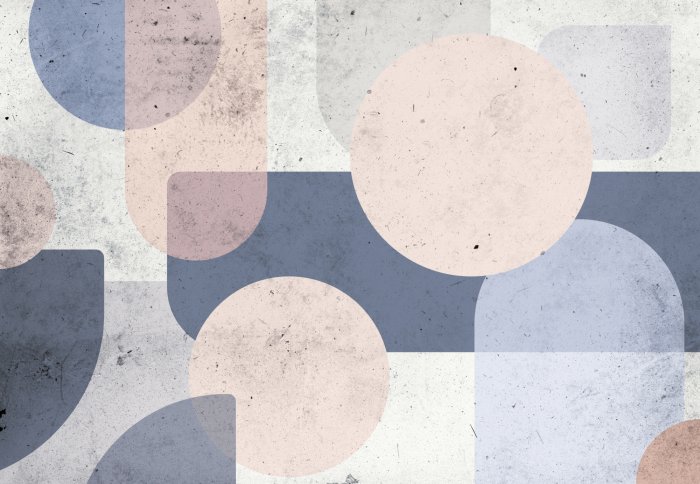 Papier peint  Formes géométriques pastel sur fond effet béton