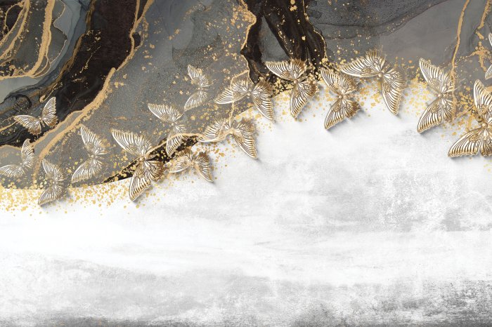 Papier peint  Papillons 3D sur fond texturé style moderne