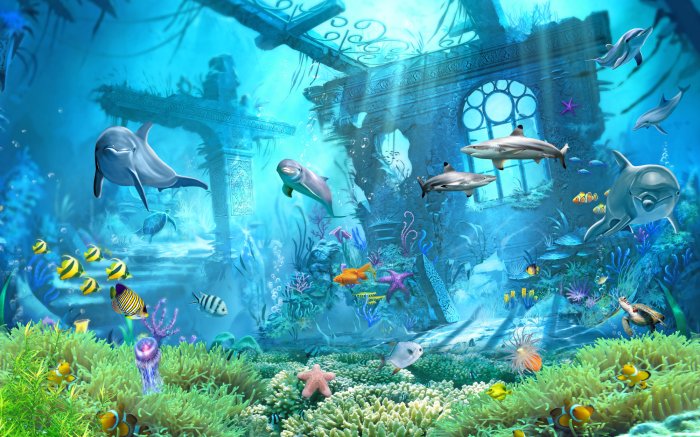 Papier peint  Océan monde sous-marin avec poissons et plantes motif marin