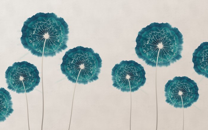 Papier peint  Pissenlits turquoise en style aquarelle, motif botanique abstrait
