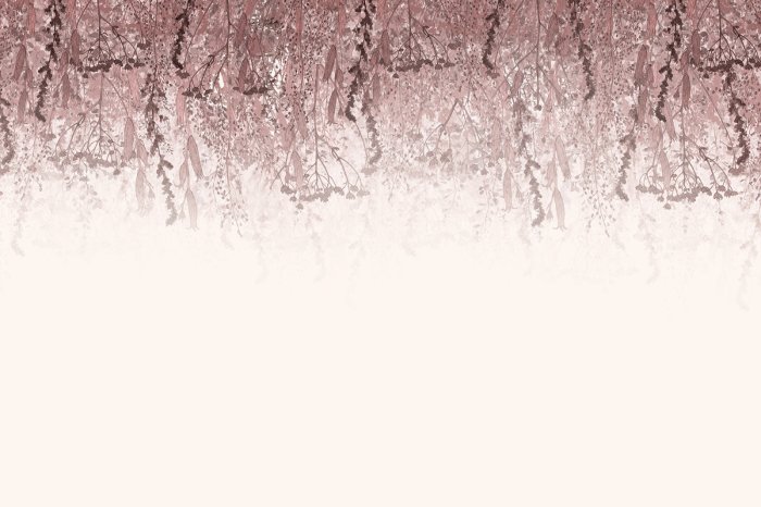 Papier peint  Fleurs roses et plantes suspendues sur fond clair, motif botanique