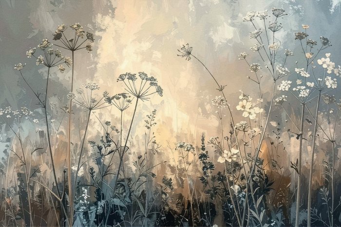 Papier peint  Fleurs des champs, motif abstrait sur fond texturé dans un style naturel