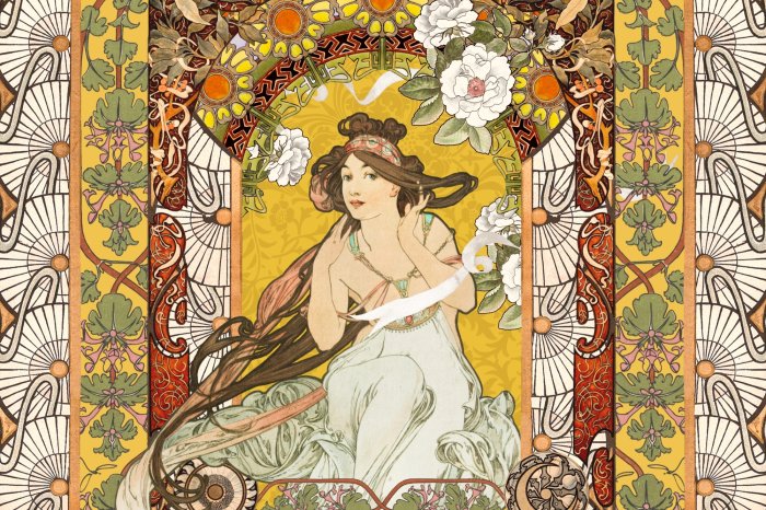 Papier peint  Portrait artistique d'une femme inspiré par Alphonse Mucha