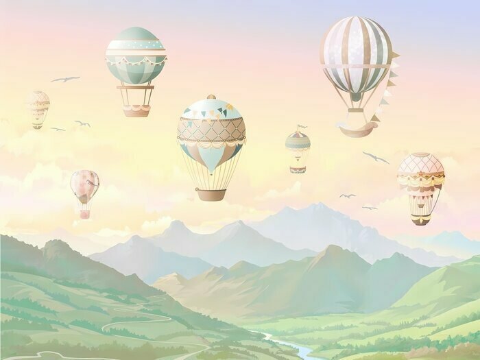 Papier peint  Wallpapers for children, mountains with balloons