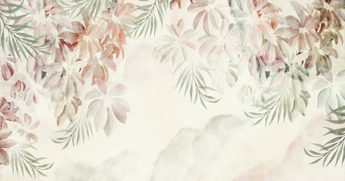 Papier peint  Feuilles tropicales délicates motif en style aquarelle composition botanique