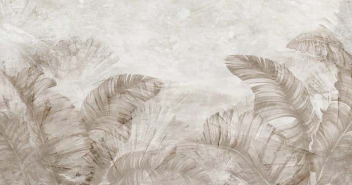 Papier peint  Feuilles de bananier tropicales en style aquarelle sur fond béton