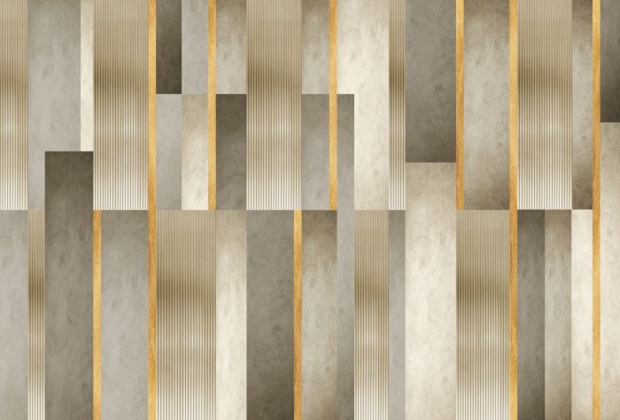 Papier peint  Motif géométrique, rayures dorées et texture béton décoration moderne