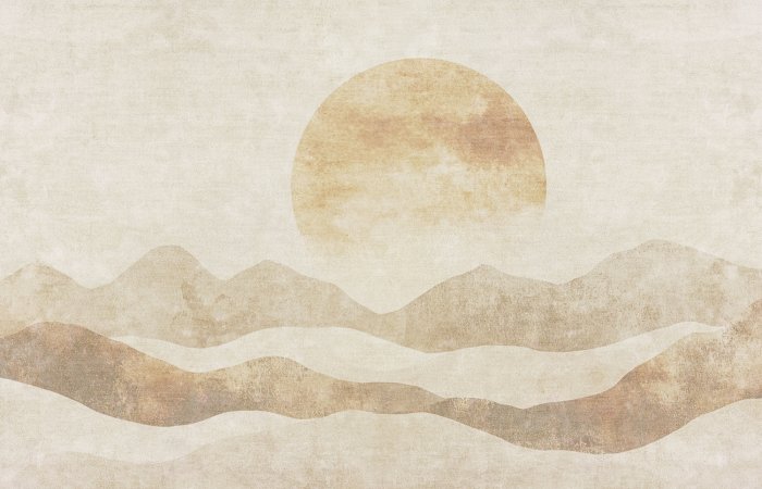 Papier peint  Paysage abstrait montagnes et coucher de soleil fond texturé