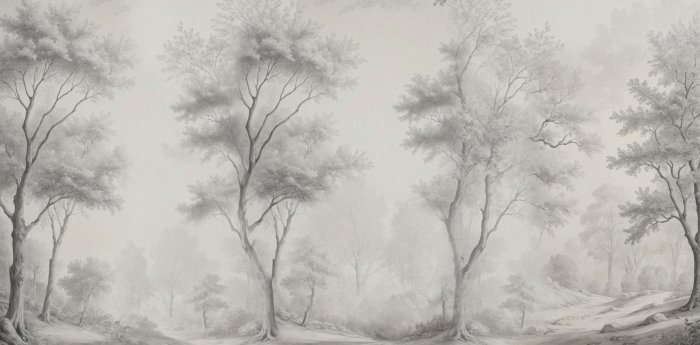 Papier peint  Arbres dans le parc paysage monochrome