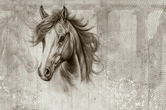 Papier peint  Portrait de la tête d’un cheval sur le mur